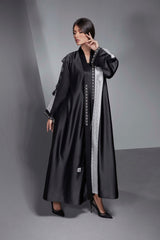 BLACK GEOMETRIC TASSEL OPEN ABAYA.