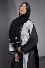 BLACK GEOMETRIC TASSEL OPEN ABAYA.