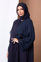 NAVY BLUE LOOPED PANNEL CREPE ABAYA.