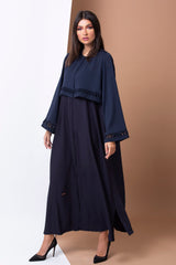 NAVY BLUE LOOPED PANNEL CREPE ABAYA.