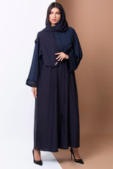 NAVY BLUE LOOPED PANNEL CREPE ABAYA.