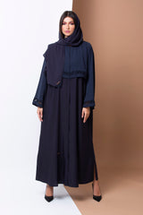 NAVY BLUE LOOPED PANNEL CREPE ABAYA.