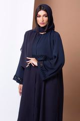 NAVY BLUE LOOPED PANNEL CREPE ABAYA.