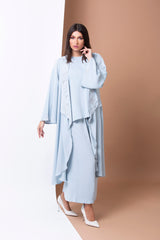SKY BLUE TROUSER SET FRON LAPEL ABAYA.