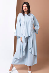 SKY BLUE TROUSER SET FRON LAPEL ABAYA.