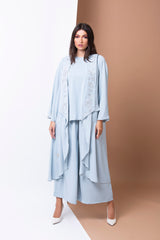 SKY BLUE TROUSER SET FRON LAPEL ABAYA.