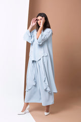 SKY BLUE TROUSER SET FRON LAPEL ABAYA.