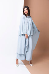 SKY BLUE TROUSER SET FRON LAPEL ABAYA.