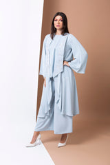 SKY BLUE TROUSER SET FRON LAPEL ABAYA.