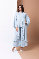 SKY BLUE TROUSER SET FRON LAPEL ABAYA.