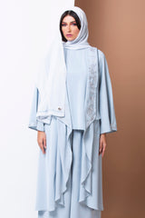 SKY BLUE TROUSER SET FRON LAPEL ABAYA.