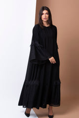 BLACK BELL SLEEVE LACE SOALAN ABAYA.
