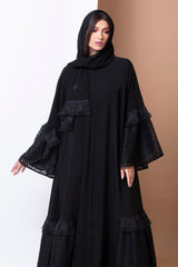 BLACK BELL SLEEVE LACE SOALAN ABAYA.