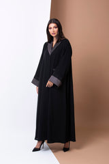 BLACK JACQUARD COLLAR EMBROIDERED ABAYA.