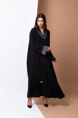 BLACK JACQUARD COLLAR EMBROIDERED ABAYA.