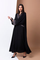 BLACK JACQUARD COLLAR EMBROIDERED ABAYA.