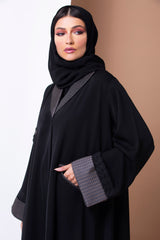 BLACK JACQUARD COLLAR EMBROIDERED ABAYA.