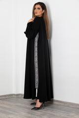 BLACK EMBROIDERED TASSEL SALOAN ABAYA.