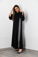 BLACK EMBROIDERED TASSEL SALOAN ABAYA.