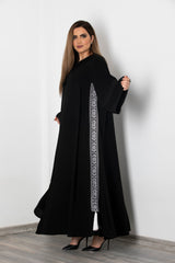 BLACK EMBROIDERED TASSEL SALOAN ABAYA.