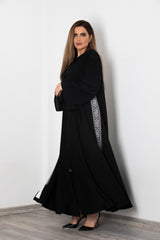 BLACK EMBROIDERED TASSEL SALOAN ABAYA.