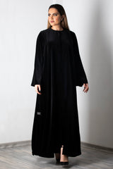 BLACK VELVET PLAIN BUTTONED ABAYA.