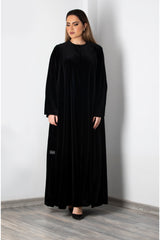 BLACK VELVET PLAIN BUTTONED ABAYA.