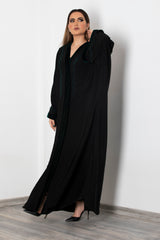 BLACK EMBROIDERED VELVET OPEN ABAYA.
