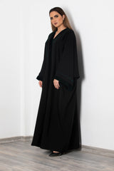 BLACK EMBROIDERED VELVET OPEN ABAYA.