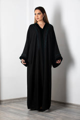 BLACK EMBROIDERED VELVET OPEN ABAYA.