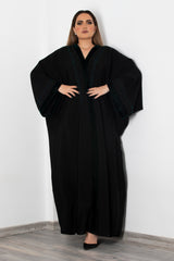 BLACK EMBROIDERED VELVET OPEN ABAYA.