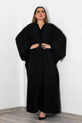 BLACK EMBROIDERED VELVET OPEN ABAYA.