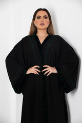 BLACK EMBROIDERED VELVET OPEN ABAYA.