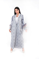 BLUE CRYSTALIZED BISHT JAQUARD ABAYA