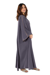 GREY HAND EMBRODERED CREPE OPEN ABAYA