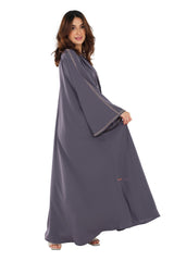 GREY HAND EMBRODERED CREPE OPEN ABAYA