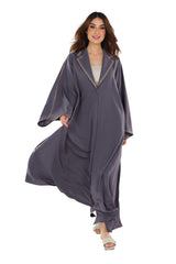GREY HAND EMBRODERED CREPE OPEN ABAYA