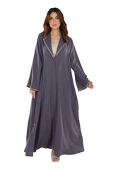 GREY HAND EMBRODERED CREPE OPEN ABAYA