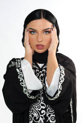 BLACK EMBRODERED OFF WHITE SOALON ABAYA