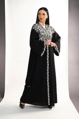 BLACK EMBRODERED OFF WHITE SOALON ABAYA