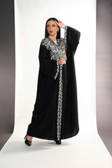 BLACK EMBRODERED OFF WHITE SOALON ABAYA
