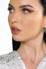 BEIGE CREPE CRYSTALIZED OPEN ABAYA.