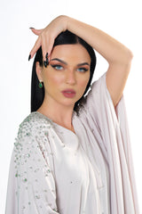 BEIGE CREPE CRYSTALIZED OPEN ABAYA.