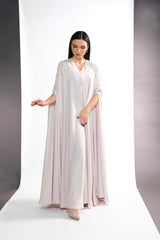 BEIGE CREPE CRYSTALIZED OPEN ABAYA.