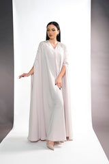 BEIGE CREPE CRYSTALIZED OPEN ABAYA.