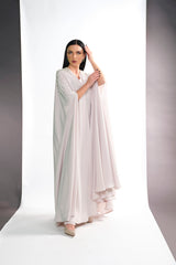 BEIGE CREPE CRYSTALIZED OPEN ABAYA.