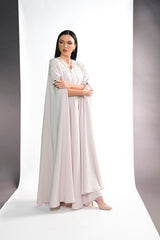 BEIGE CREPE CRYSTALIZED OPEN ABAYA.
