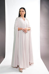 BEIGE CREPE CRYSTALIZED OPEN ABAYA.