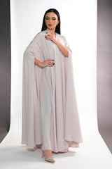 BEIGE CREPE CRYSTALIZED OPEN ABAYA.