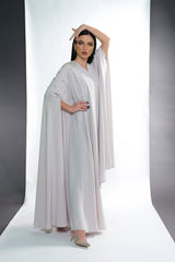 BEIGE CREPE CRYSTALIZED OPEN ABAYA.